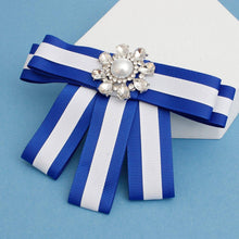 Load image into Gallery viewer, Blue & White Bow Tie Style Brooch