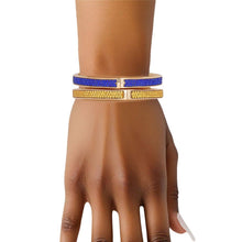 Load image into Gallery viewer, Royal Blue &amp; Gold Pave Hinged Bangle Bracelet Set
