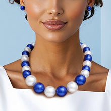 Load image into Gallery viewer, Blue &amp; White Single Strand Chunky Pearl Necklace
