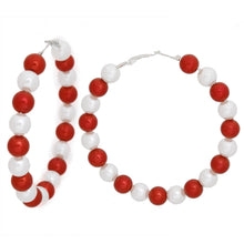 Load image into Gallery viewer, Red &amp; White Pearl Hoops
