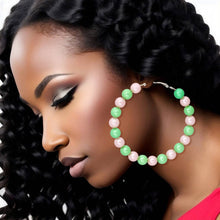 Load image into Gallery viewer, Pink &amp; Green Pearl Hoops
