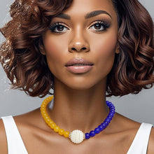Load image into Gallery viewer, Royal Blue &amp; Gold  Bead Necklace
