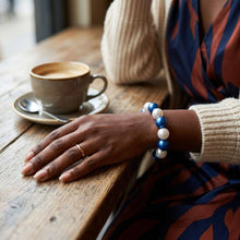 Load image into Gallery viewer, Blue and White Pearl 15mm Stretch Bracelet
