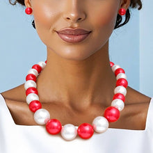 Load image into Gallery viewer, Red &amp; White Single Strand Chunky Pearl Set
