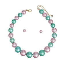 Load image into Gallery viewer, Pink &amp; Green Single Strand Chunky Pearl Necklace
