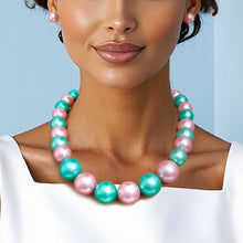 Load image into Gallery viewer, Pink &amp; Green Single Strand Chunky Pearl Necklace
