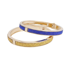 Load image into Gallery viewer, Royal Blue &amp; Gold Pave Hinged Bangle Bracelet Set
