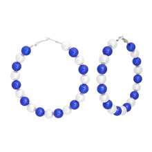 Load image into Gallery viewer, Blue &amp; White Pearl Hoops
