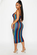 Load image into Gallery viewer, MULTI COLOR STRIPE TUBE MIDI DRESS
