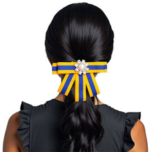 Load image into Gallery viewer, Blue &amp; Gold Bow Tie Style Brooch
