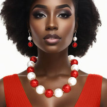 Load image into Gallery viewer, Red &amp; White 30mm Jumbo Pearl Set

