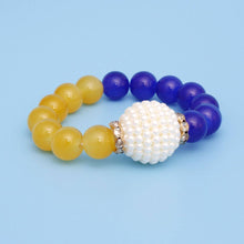 Load image into Gallery viewer, Royal Blue &amp; Gold Pearl Bead Bracelet
