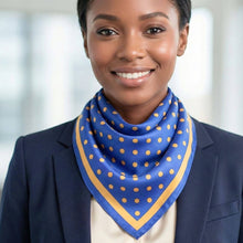 Load image into Gallery viewer, Royal Blue &amp; Gold Polka Dot  Square Scarf
