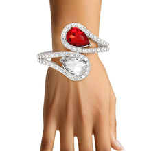 Load image into Gallery viewer, Red &amp; Clear Teardrop Crystal Cuff Bracelet
