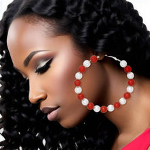 Load image into Gallery viewer, Red &amp; White Pearl Hoops
