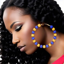 Load image into Gallery viewer, Royal Blue &amp; Gold Pearl Hoops
