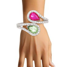 Load image into Gallery viewer, Pink and Green Teardrop Crystal Cuff Bracelet
