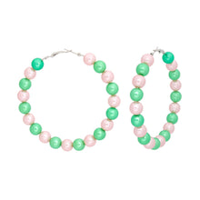 Load image into Gallery viewer, Pink &amp; Green Pearl Hoops
