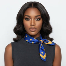 Load image into Gallery viewer, Royal Blue &amp; Gold Polka Dot  Square Scarf
