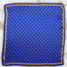 Load image into Gallery viewer, Royal Blue &amp; Gold Polka Dot  Square Scarf
