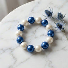Load image into Gallery viewer, Blue and White Pearl 15mm Stretch Bracelet
