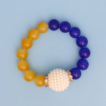 Load image into Gallery viewer, Royal Blue &amp; Gold Pearl Bead Bracelet
