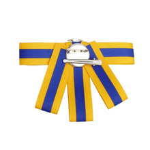 Load image into Gallery viewer, Blue &amp; Gold Bow Tie Style Brooch
