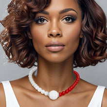 Load image into Gallery viewer, Red  &amp; White Pearl Bead Necklace
