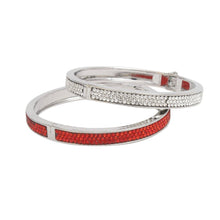 Load image into Gallery viewer, Red Pave Hinged Bangle Bracelet Set
